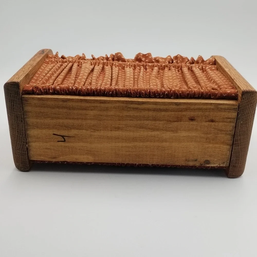 Vintage Wooden Cradle Napkin Holder Letter Sorter Gathered Fabric Cross Stitch‎